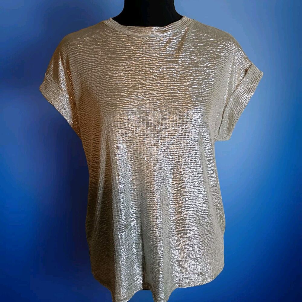 NWT Nordstrom Rack RD Style Metallic White Gold Shirt Size S/P